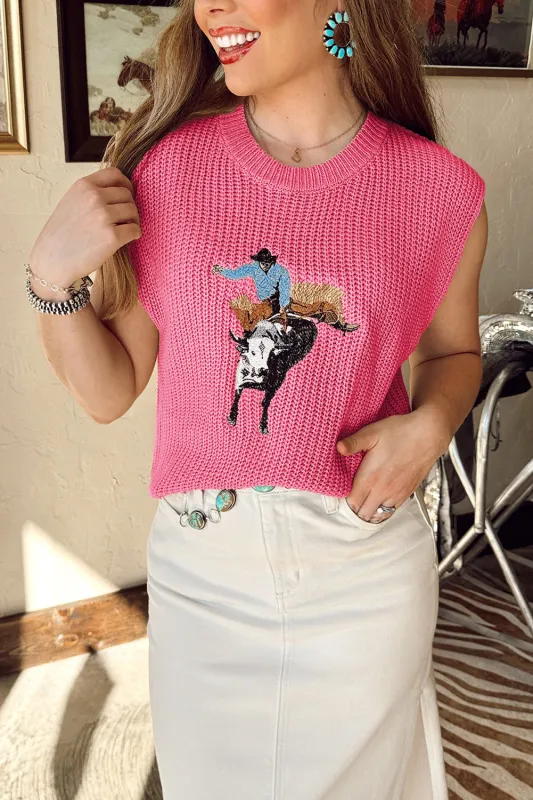 Western Cowboy Embroidery Round Neck Sleeveless Sweater sold by Beagle Boutique