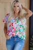 Green Contrast Leopard Print V Neck Short Sleeve Blouse sold by Beagle Boutique