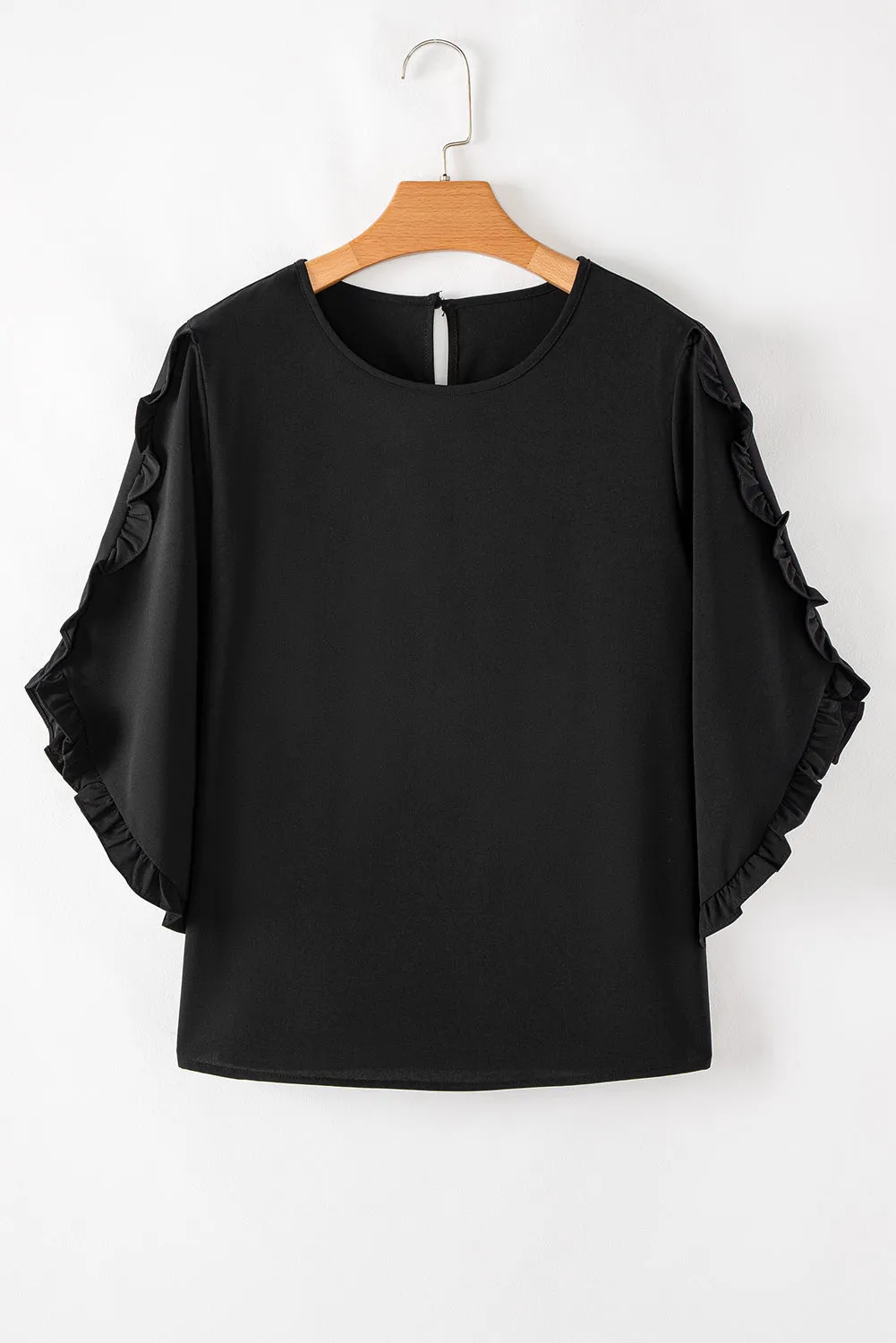 Ruffle Trimmed 3/4 Sleeve Round Neck Blouse sold by Beagle Boutique product image thumbnail 5