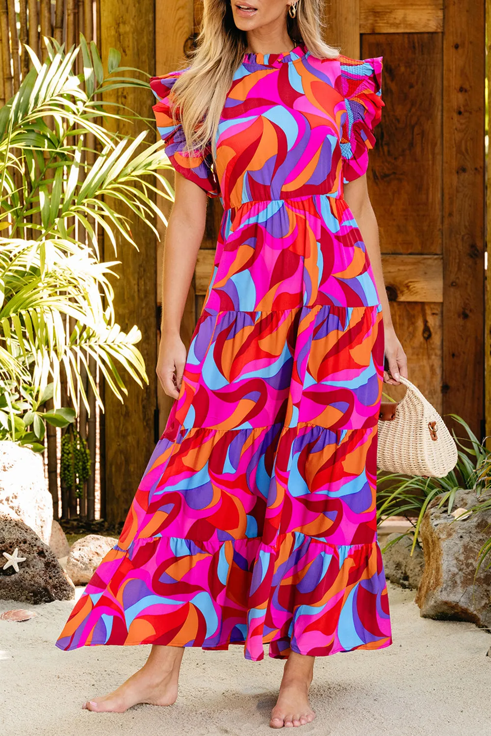 Abstract Printed Ruffle Tiered Maxi Dress sold by Beagle Boutique product image thumbnail 5