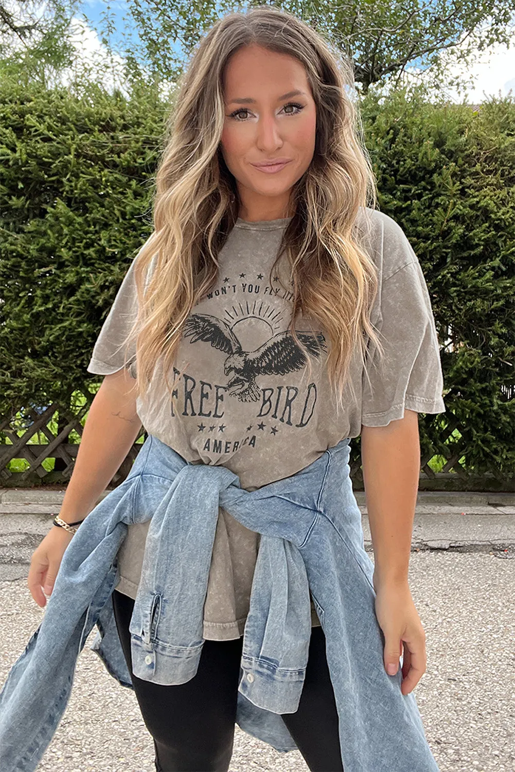 Parchment Mineral Washed FREE BIRD America Letter Graphic T-Shirt sold by Beagle Boutique product image thumbnail 3