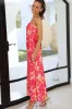 Orange Floral Print Backless Slim Fit Tube Maxi Dress sold by Beagle Boutique
