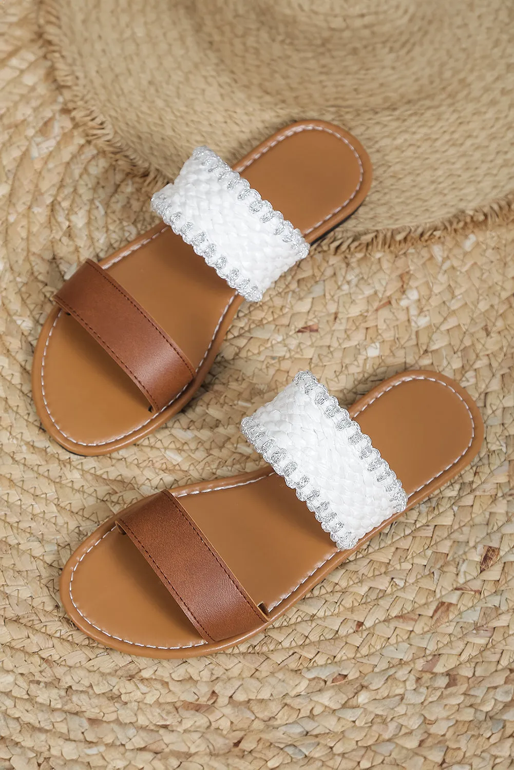 Chestnut Faux Leather Woven Strap Flat Slides Shoes sold by Beagle Boutique product image thumbnail 5