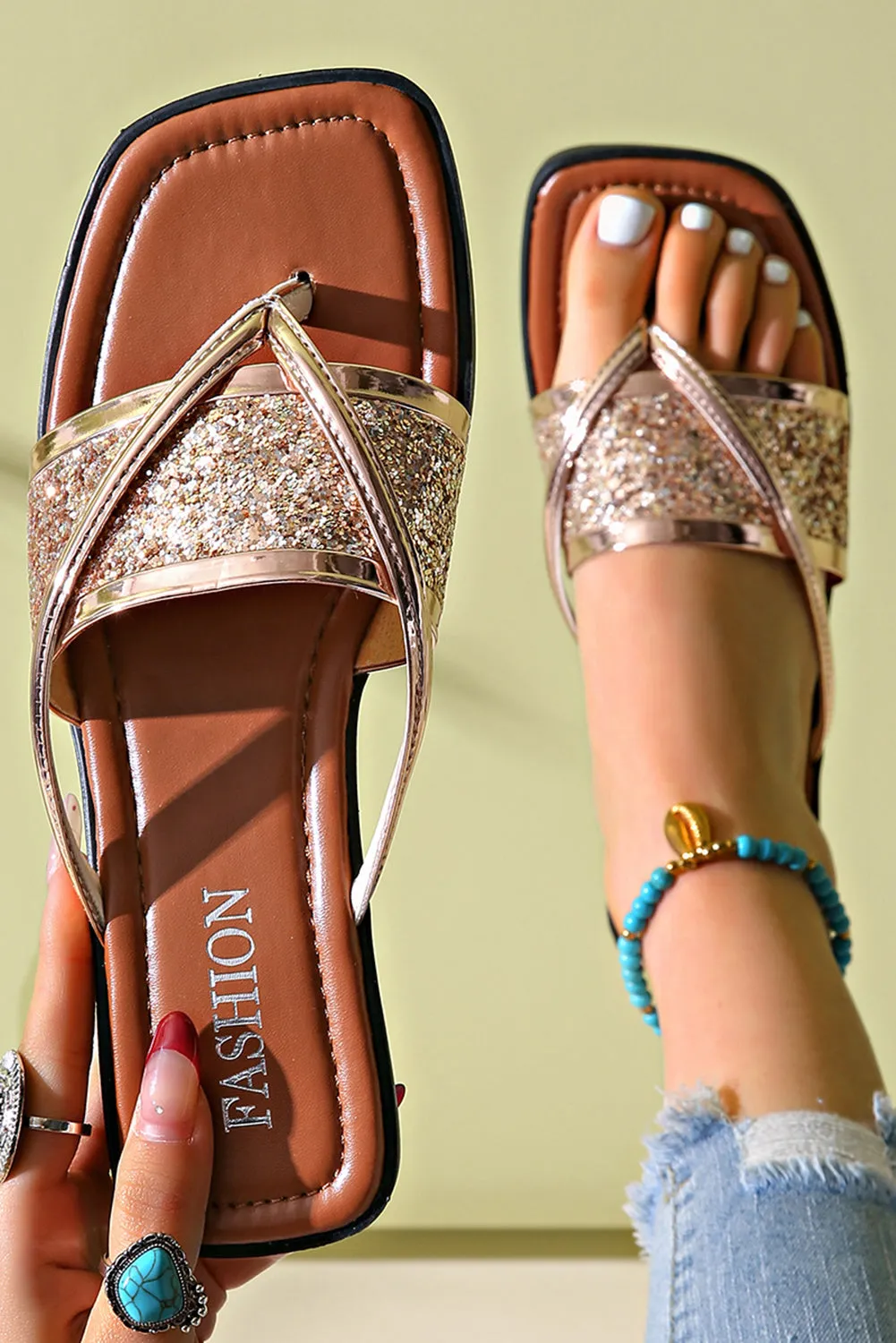 Gold Glitter Clip Toe Sandals sold by Beagle Boutique