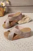 Grey Criss Cross Studded Wedge Sandals sold by Beagle Boutique