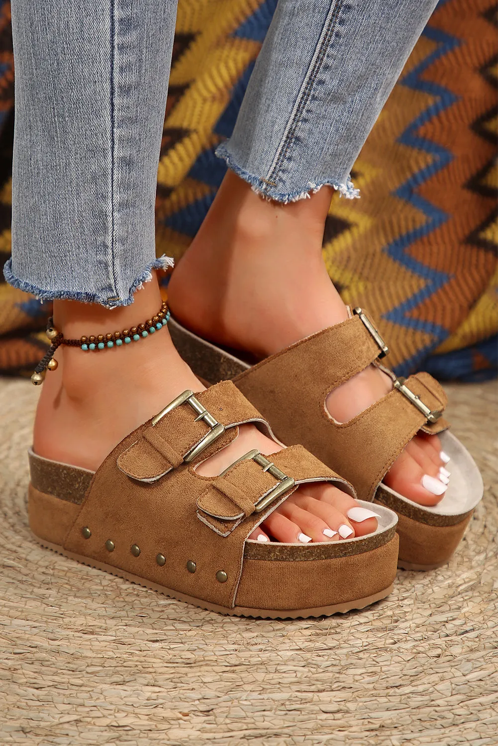 Suede Buckle Decor Corky Platform Sandals sold by Beagle Boutique product image thumbnail 5