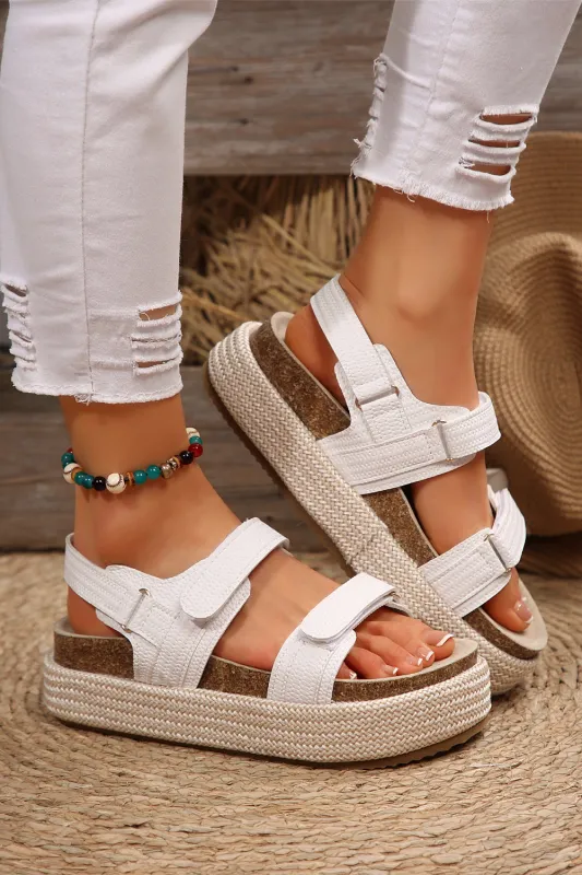 White Open Toe Ankle Strap Wedge Sandals sold by Beagle Boutique
