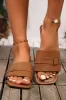 Chestnut Buckle Decor Square Toe PU Leather Flat Sandals sold by Beagle Boutique