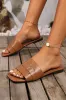Chestnut Buckle Decor Square Toe PU Leather Flat Sandals sold by Beagle Boutique