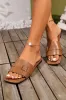 Chestnut Buckle Decor Square Toe PU Leather Flat Sandals sold by Beagle Boutique