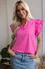 Bright Pink Scallop Trim Short Sleeve V Neck Top sold by Beagle Boutique