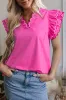 Bright Pink Scallop Trim Short Sleeve V Neck Top sold by Beagle Boutique