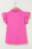 Bright Pink Scallop Trim Short Sleeve V Neck Top sold by Beagle Boutique