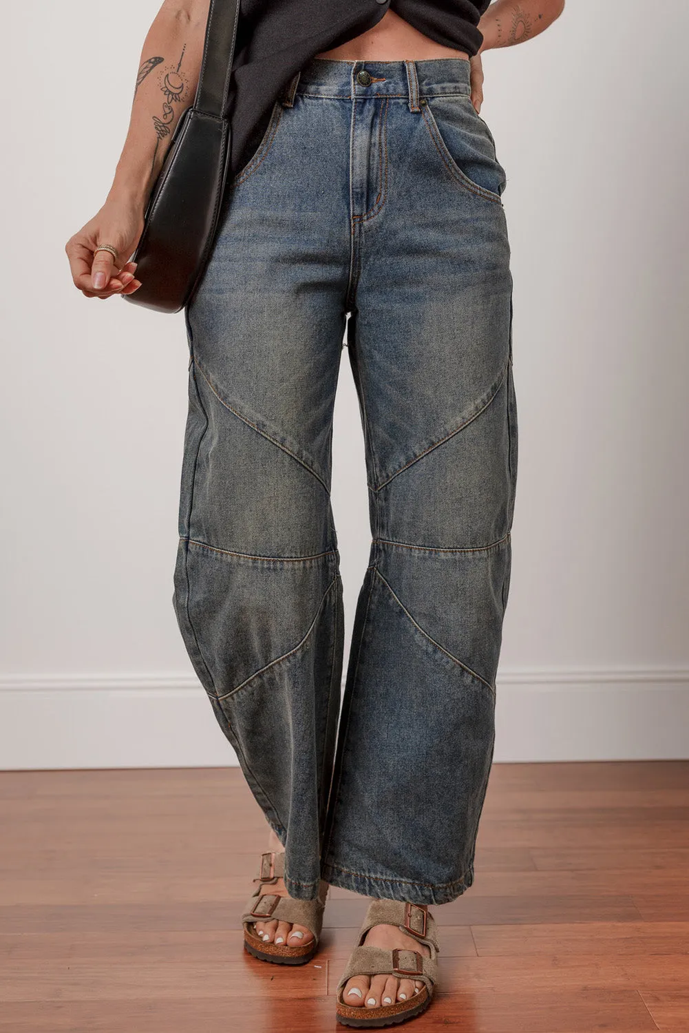 Exposed Stitching Loose Straight High Waist Jeans sold by Beagle Boutique