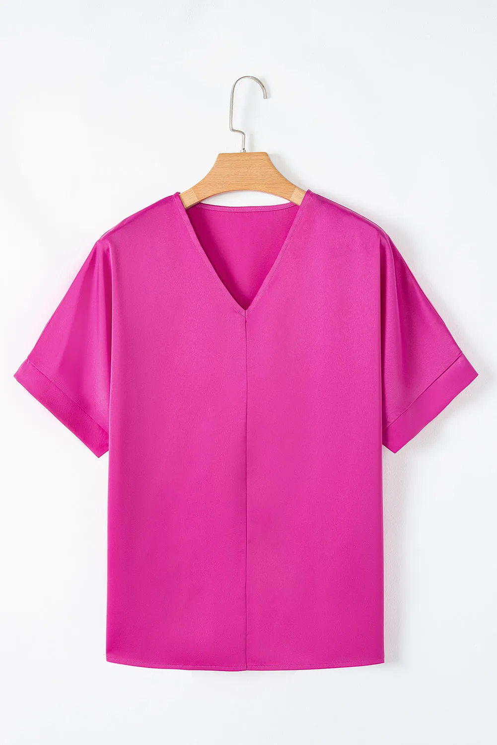 Bright Pink Silky V Neck Dolman Blouse sold by Beagle Boutique product image thumbnail 3