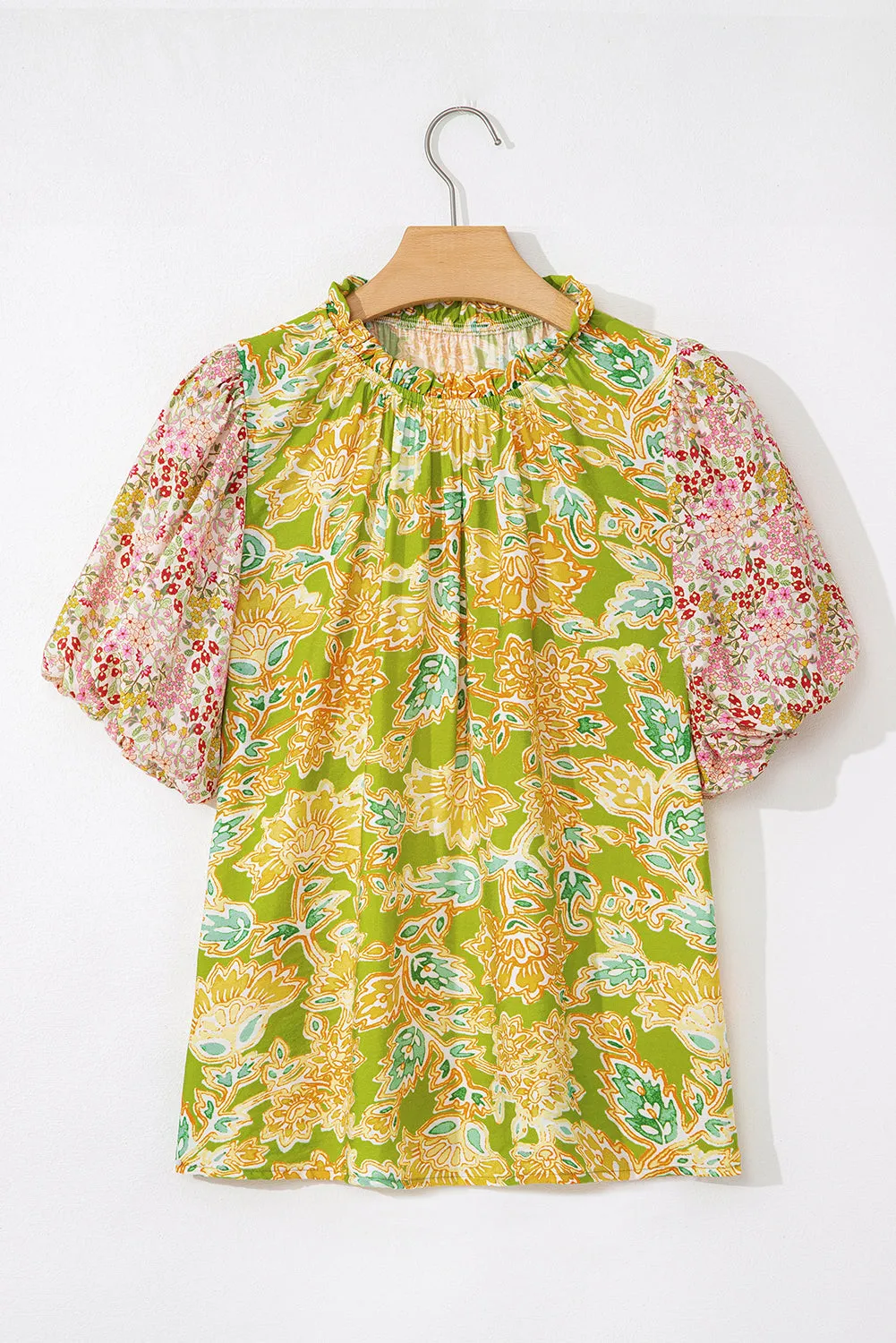 Paisley Print Contrast Bubble Sleeve Patchwork Blouse sold by Beagle Boutique product image thumbnail 4