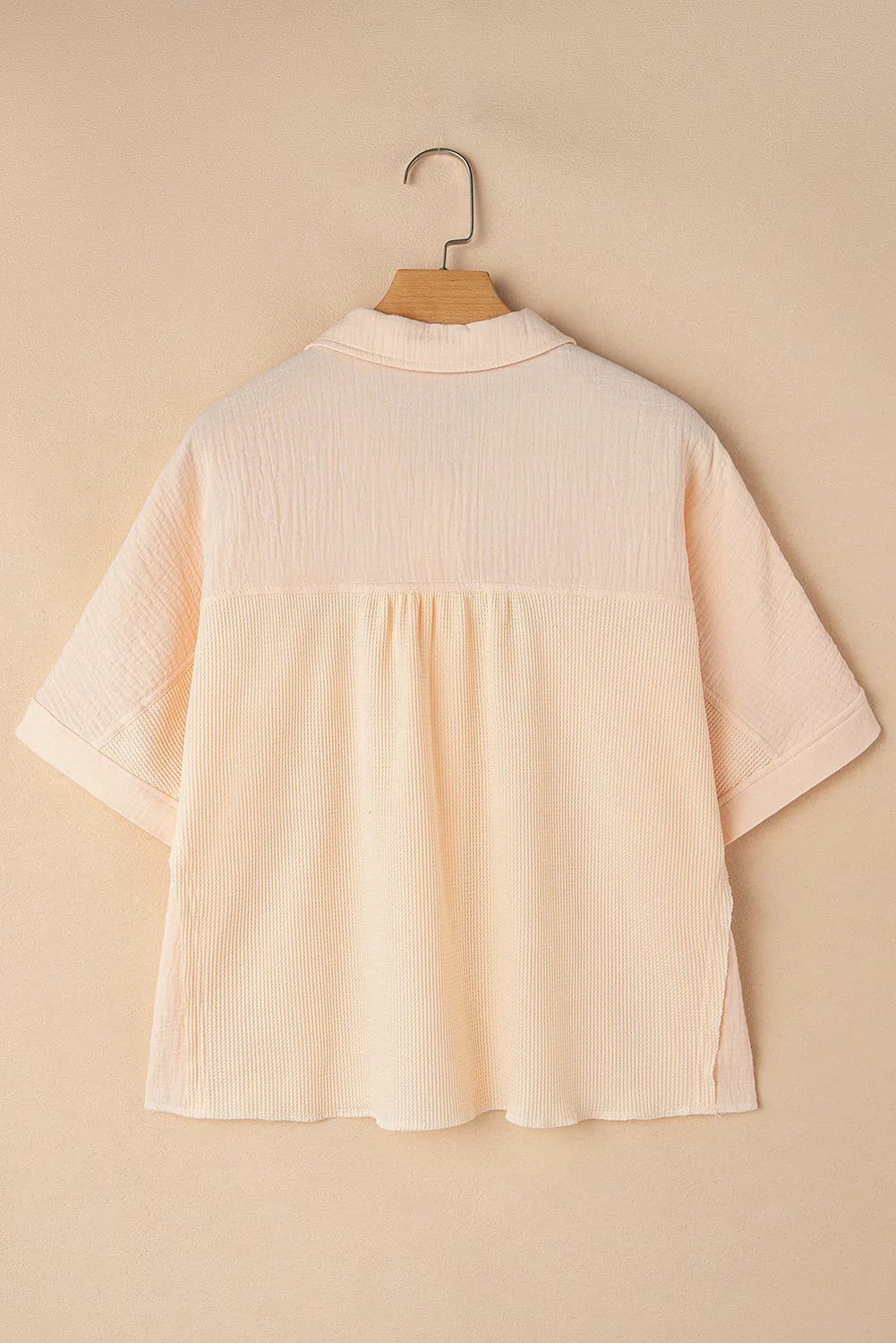 Beige Waffle Short Batwing Sleeve Flap Detail Wide Shirt sold by Beagle Boutique product image thumbnail 5