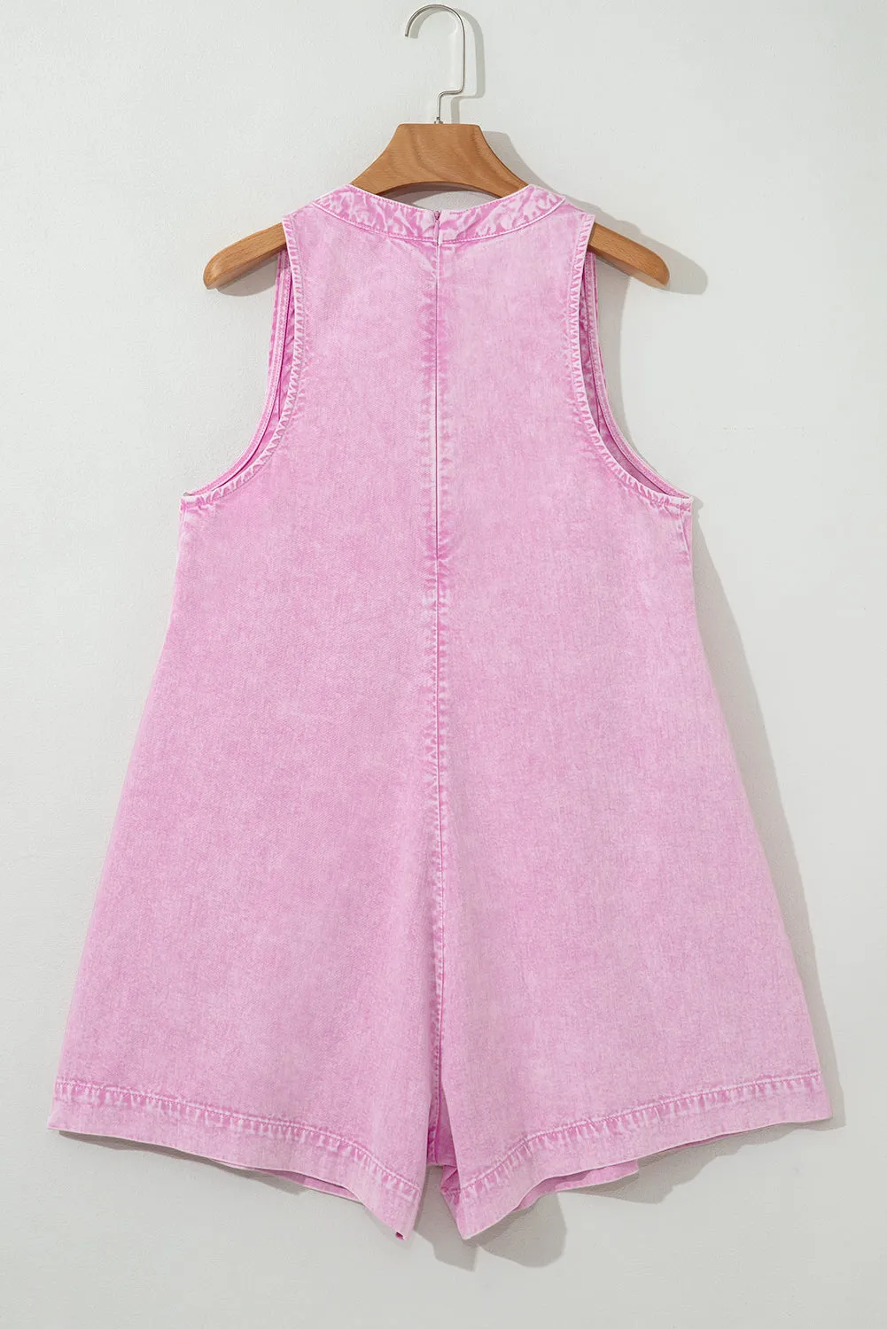 Mineral Wash Pleated Bust V Neck Sleeveless Denim Romper sold by Beagle Boutique product image thumbnail 5