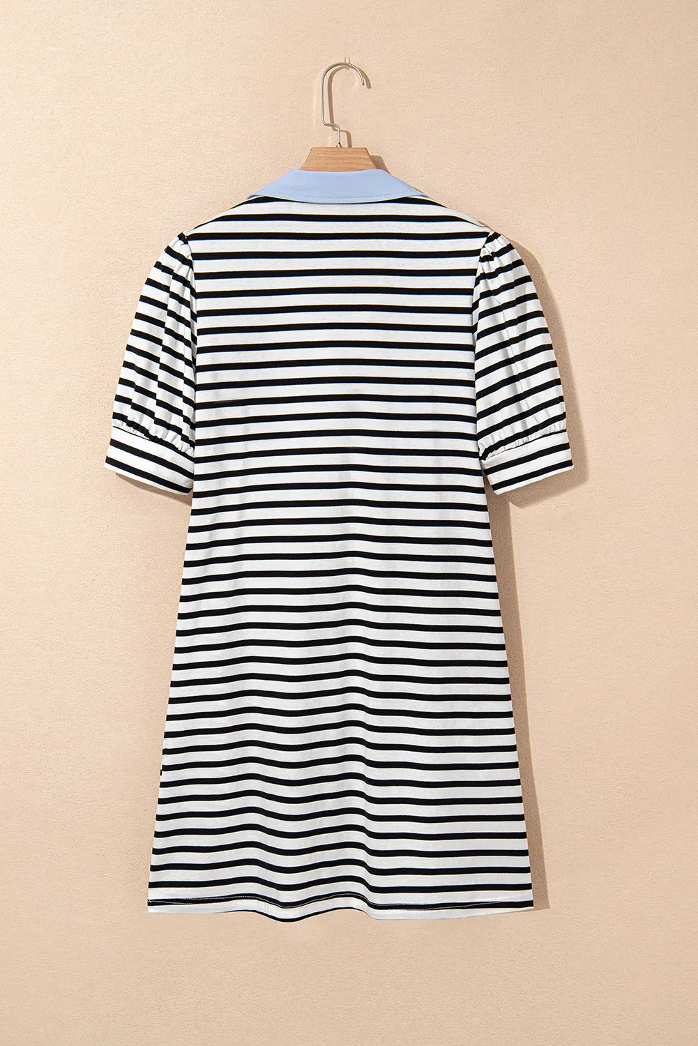 Black Stripe Contrast V Neck Collared T-Shirt Mini Dress with Pockets sold by Beagle Boutique product image thumbnail 5
