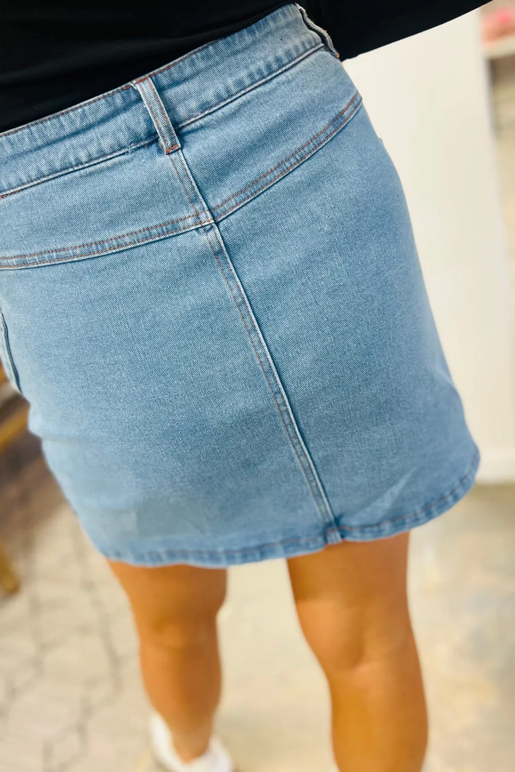 Dusk Blue Acid Wash Bowknot Details High Waist Denim Skirt sold by Beagle Boutique product image thumbnail 2