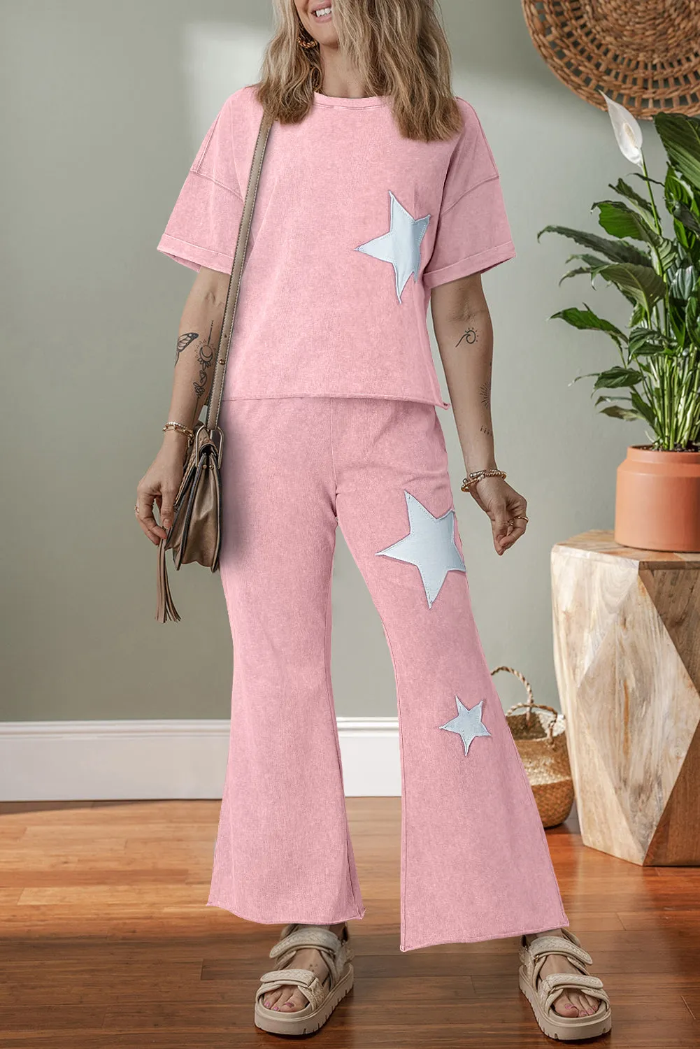 Acid Wash Star Patched Rolled Trim Trousers Co-ord Set sold by Beagle Boutique product image thumbnail 3