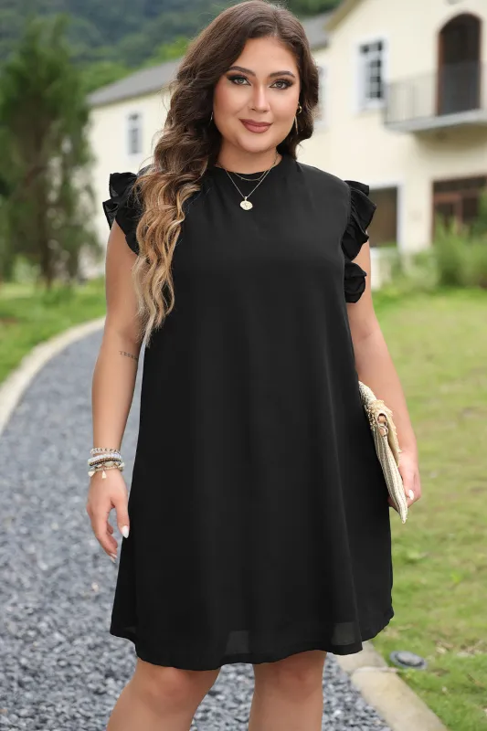 Black Keyhole Back Ruffled Plus Shift Dress sold by Beagle Boutique