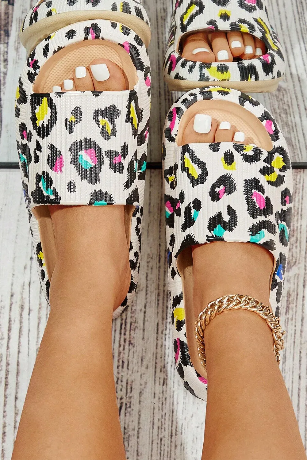 White Leopard Print Open Toe Thick Sole Sandals sold by Beagle Boutique product image thumbnail 2