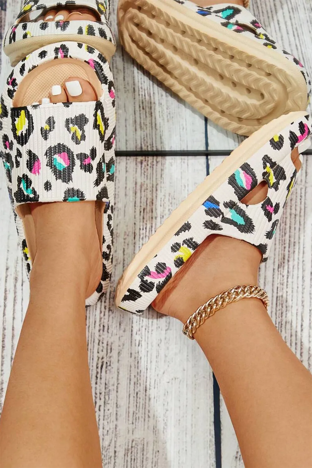 White Leopard Print Open Toe Thick Sole Sandals sold by Beagle Boutique product image thumbnail 3