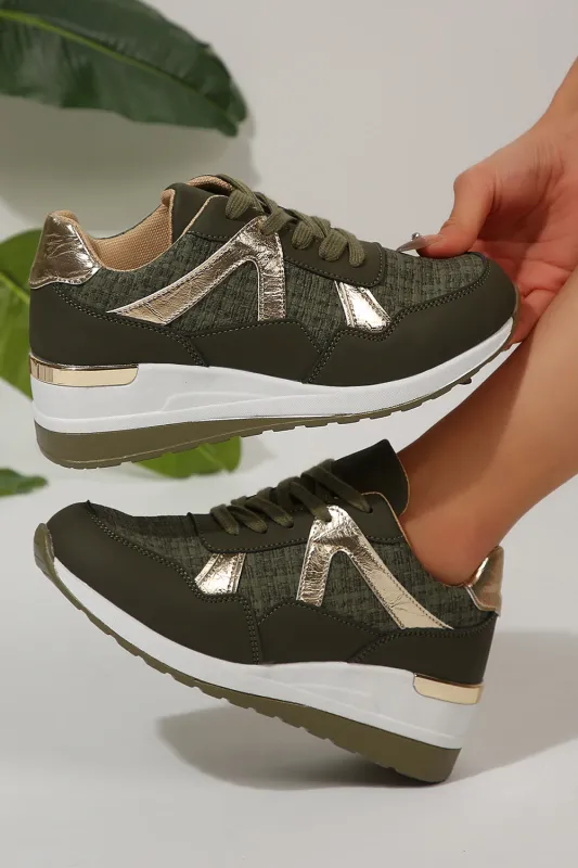 Dark Green Patchwork Lace Up Trainers sold by Beagle Boutique
