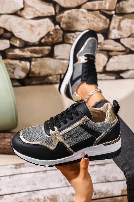 Black Patchwork Lace Up Trainers sold by Beagle Boutique