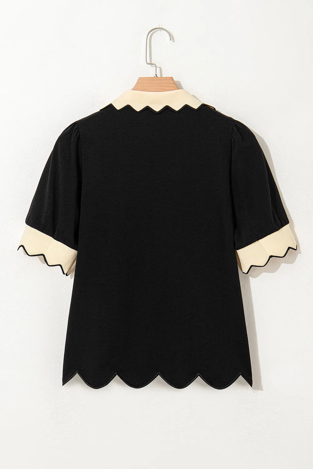 Black Contrast Collared V Neck Puff Sleeve Blouse sold by Beagle Boutique product image thumbnail 5
