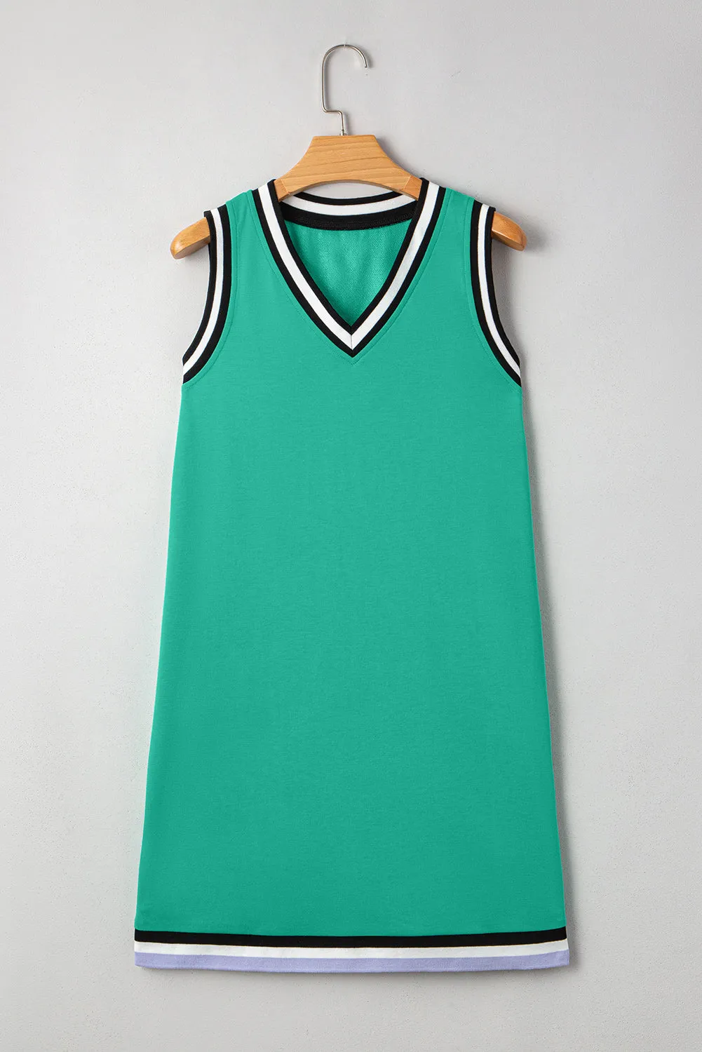 Green Contrast Trim V Neck Shift Sleeveless Mini Dress sold by Beagle Boutique product image thumbnail 4
