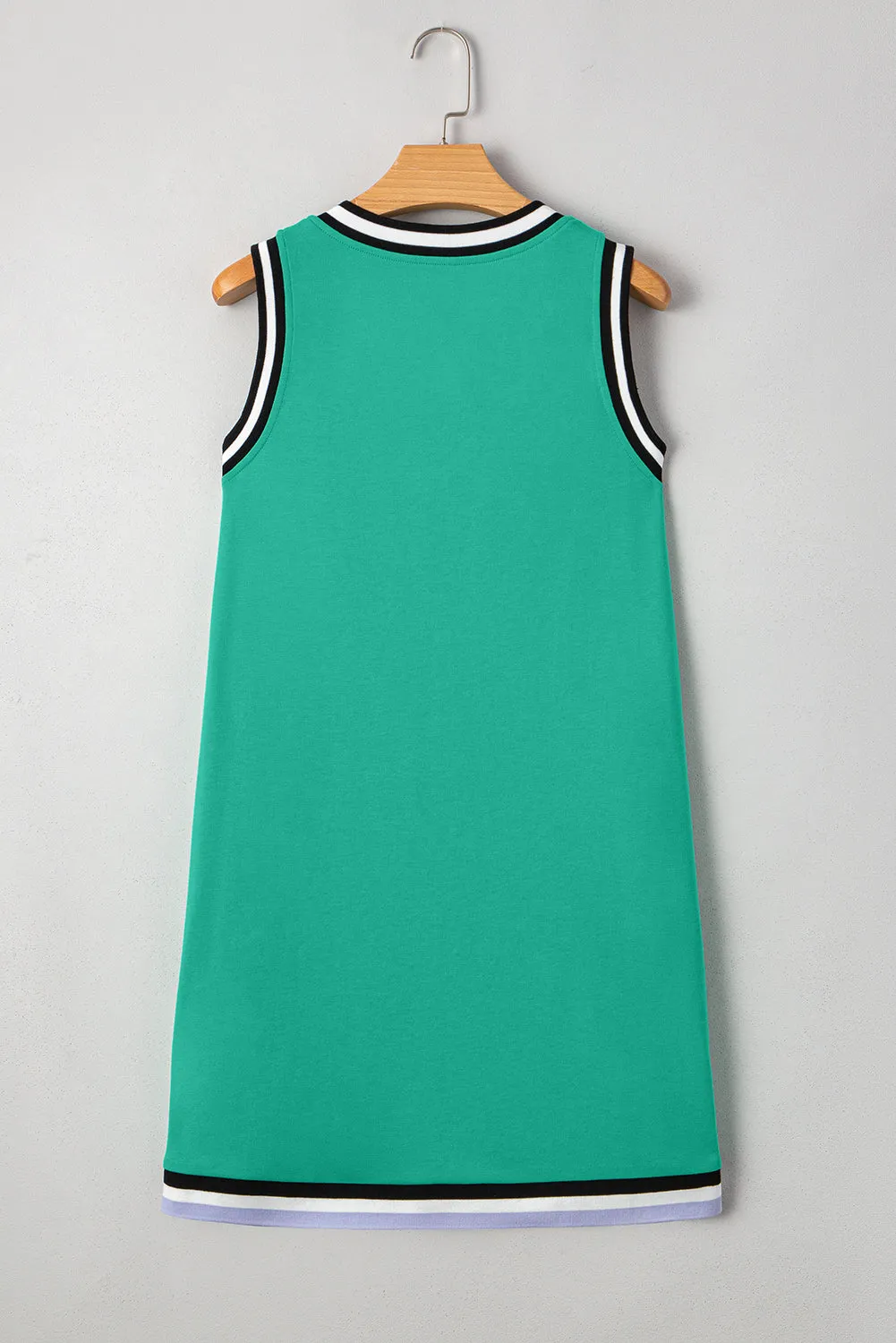 Green Contrast Trim V Neck Shift Sleeveless Mini Dress sold by Beagle Boutique product image thumbnail 5