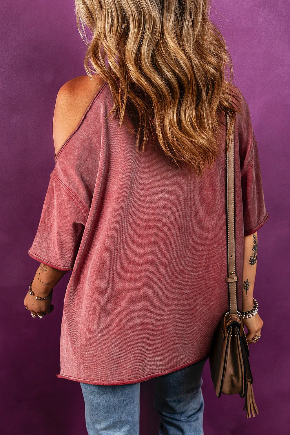 Distressed One Shoulder Half Sleeve Oversized Tunic T Shirt Ripped sold by Beagle Boutique product image thumbnail 2