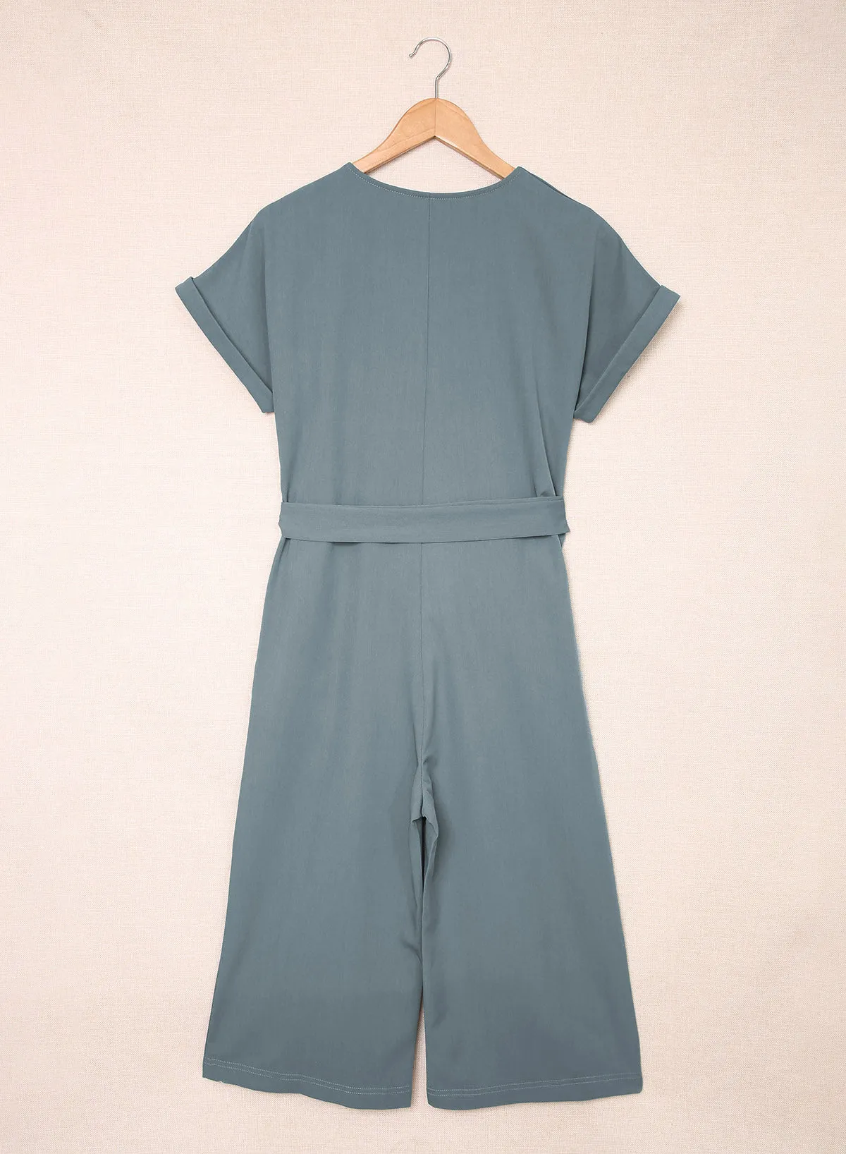 Blue Dolman Button Belted V Neck Wide Leg Jumpsuit Pockets sold by Beagle Boutique product image thumbnail 5