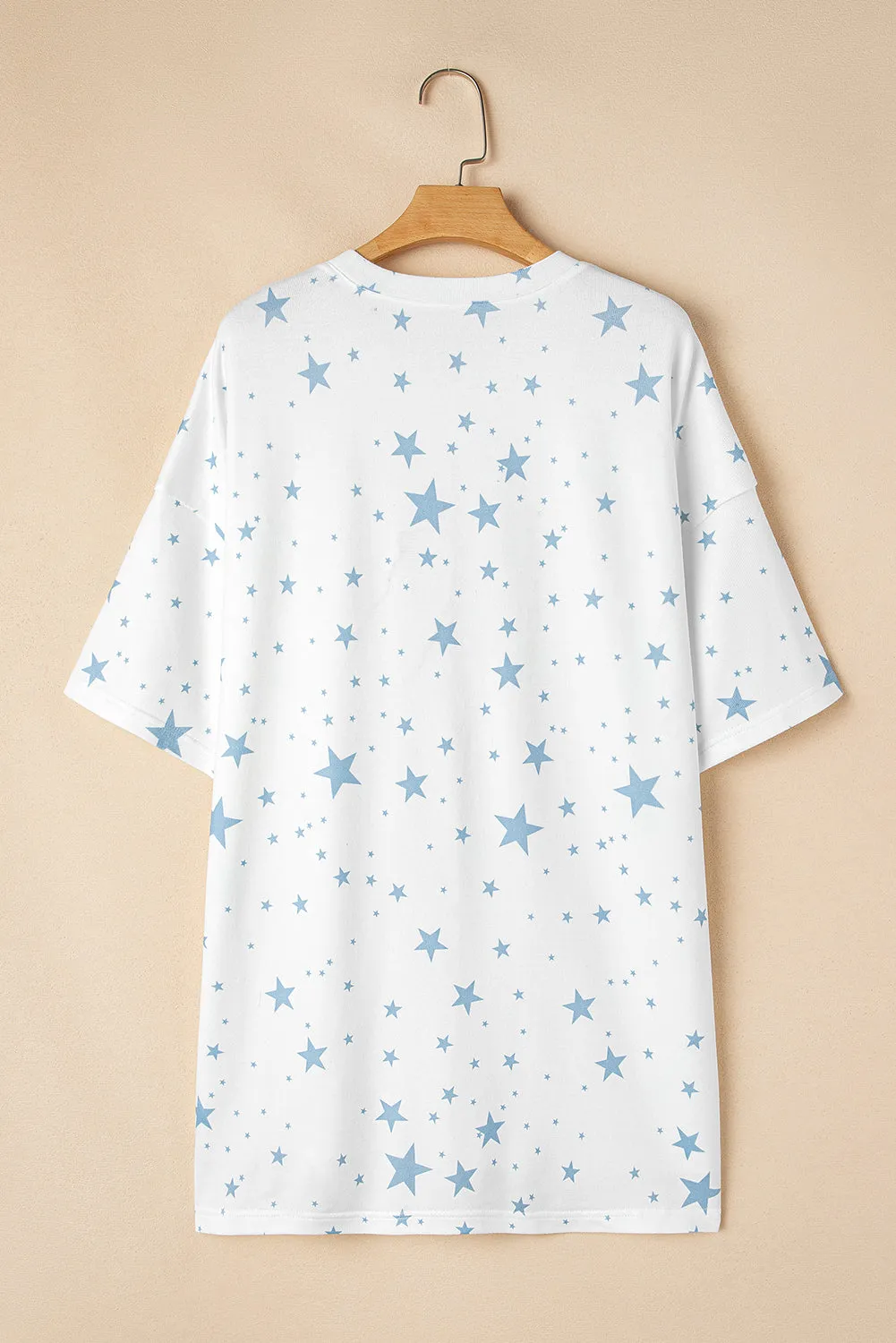 Blue Stars Print Drop Shoulder Oversized T Shirt with Slits sold by Beagle Boutique product image thumbnail 5