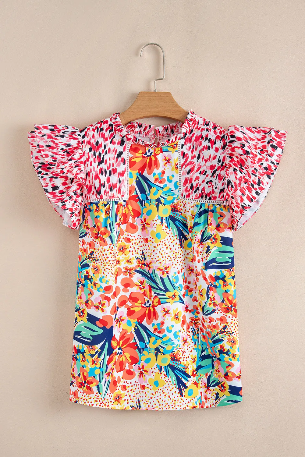 Floral Contrast Print Ruffle Cap Sleeve Blouse sold by Beagle Boutique product image thumbnail 5