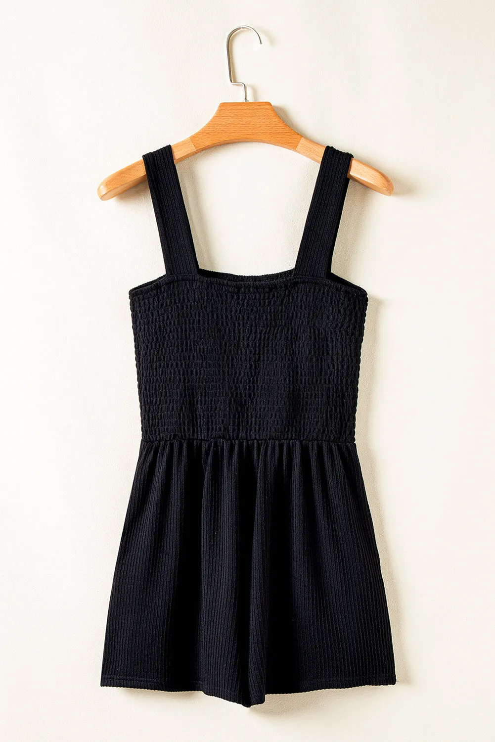Black Smocked Bust Textured Knit Sleeveless Romper sold by Beagle Boutique product image thumbnail 5