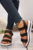 Black Hollow Out Buckle PU Leather Platform Sandals sold by Beagle Boutique