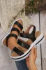Black Hollow Out Buckle PU Leather Platform Sandals sold by Beagle Boutique