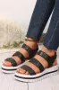 Black Hollow Out Buckle PU Leather Platform Sandals sold by Beagle Boutique