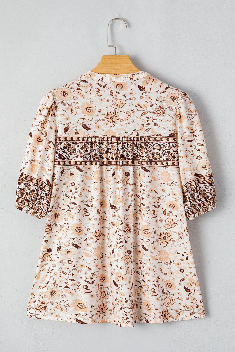 Boho Floral Print Half Placket Short Sleeve Loose Blouse sold by Beagle Boutique product image thumbnail 5