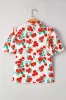 Red Floral Print Ruffled Puff Short Sleeve Shirt sold by Beagle Boutique