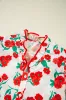 Red Floral Print Ruffled Puff Short Sleeve Shirt sold by Beagle Boutique