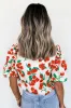 Red Floral Print Ruffled Puff Short Sleeve Shirt sold by Beagle Boutique