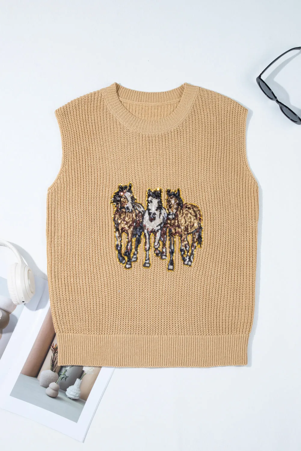 Parchment Sequin Horse Graphic Lightweight Knit Top sold by Beagle Boutique product image thumbnail 2