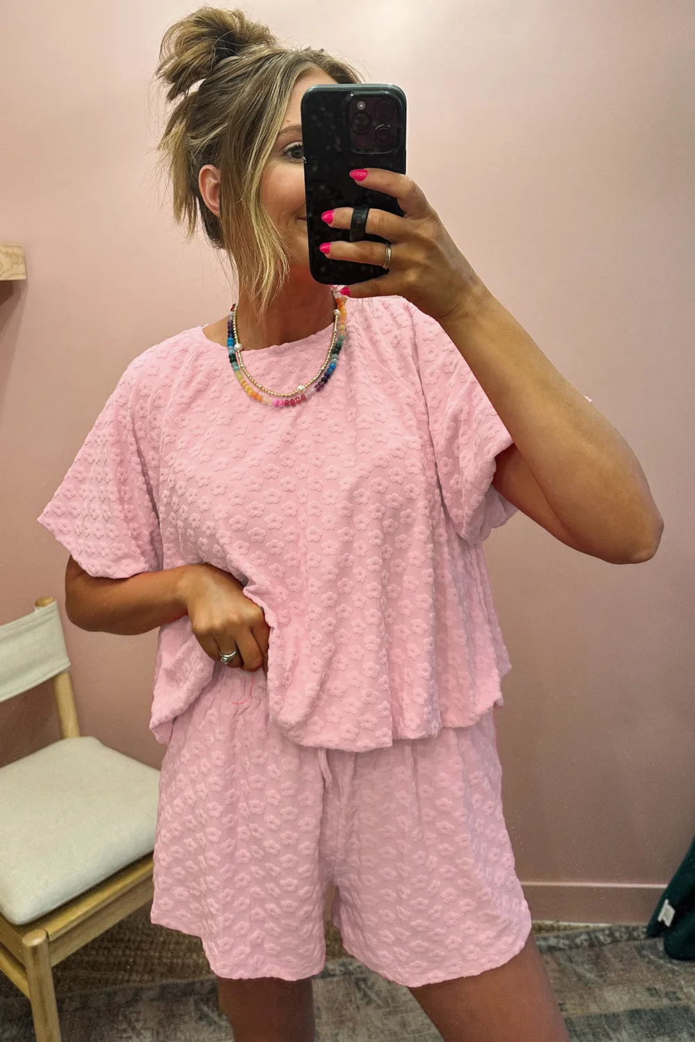 Coral Paradise Daisy Jacquard Textured Casual Short Co-ord Set sold by Beagle Boutique product image thumbnail 5
