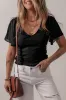 Black Mesh Ruffled Sleeve Slim Fit V Neck Top sold by Beagle Boutique