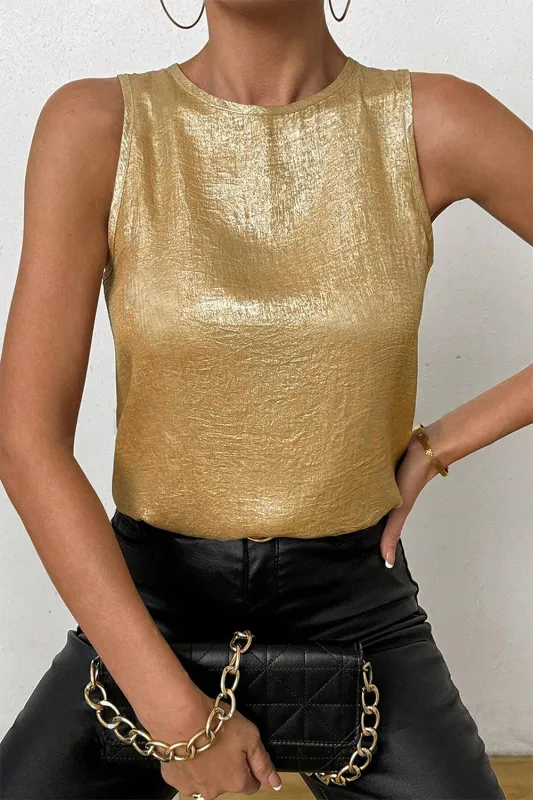 Gold Metal Textured Sleeveless Top made by Beagle Boutique