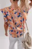 Orange Summer Flower Print Notched Neck Ruffle Sleeve Blouse sold by Beagle Boutique
